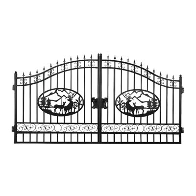 14 ft. W Steel Dual Swing Driveway Gate - DEER Style