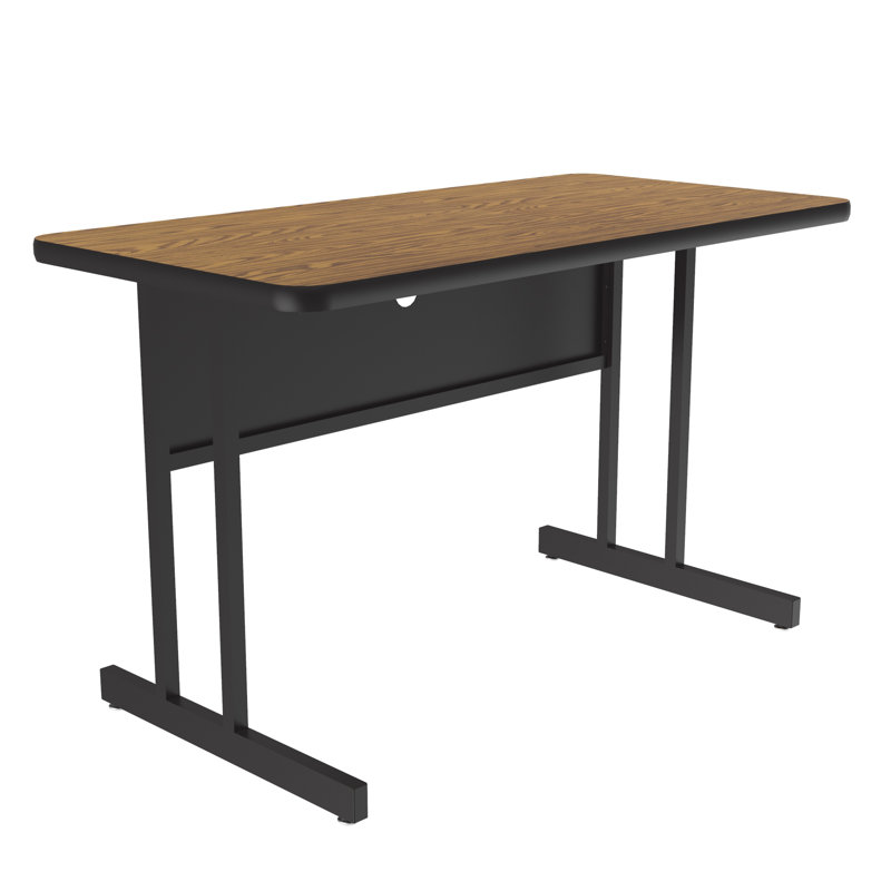 Black Steel Frame Medium Oak Laminate Rectangular Desk