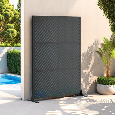 Outdoor Freestanding Metal Privacy Screen, 72" H x 46" W Fence Panels with Stable Base