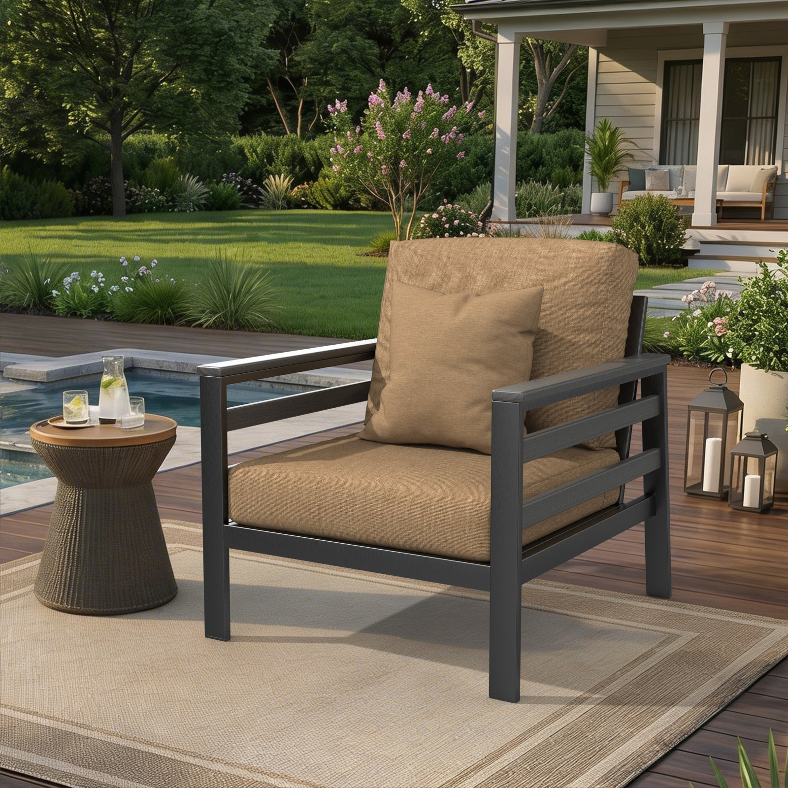 Townsend Patio Chair with Sunbrella® Cushions, Gray, Sunbrella Cavnas Heather Beige