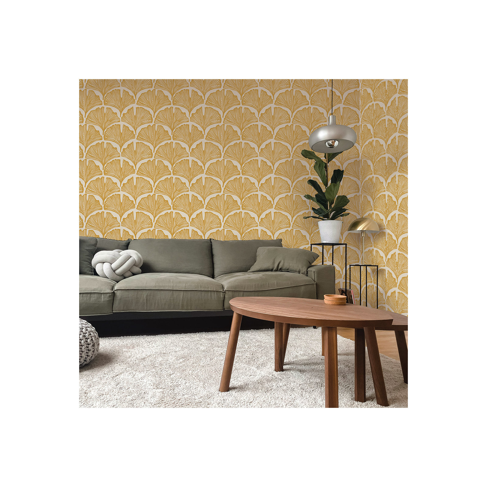 Feather Palm Peel and Stick Wallpaper By Novogratz, Golden Mustard Palm