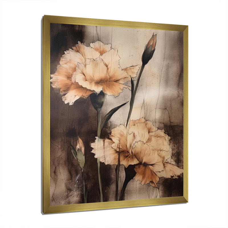 Œillets bruns rétro I sur toile, H 44 po x l 34 po x P 1,5 po, Encadrement doré