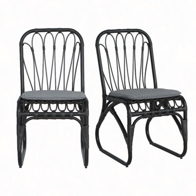 Outdoor PE Wicker Dining Chairs With Washable Cushion Set Of 2, Outdoor Rattan Chairs For Backyard, Poolside, Garden,Patio