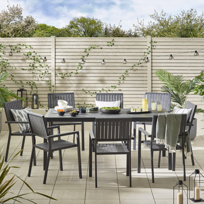 Loreto Outdoor 8 Person Grey Dining Table & Chairs Set for Modern Minimalist Gardens