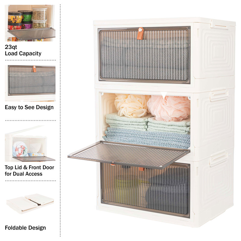 Collapsible Storage Bin - 23qt Capacity Organizer With Lid And Large Front Door - Stackable Storage Containers For Any Room