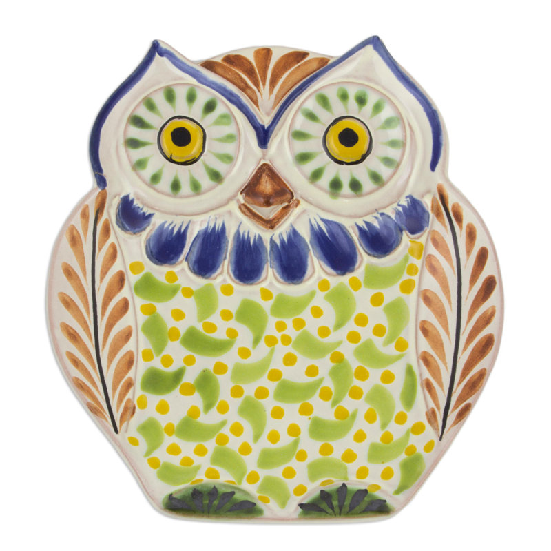 Plateau en céramique de faïence artisanale Fakete Owl