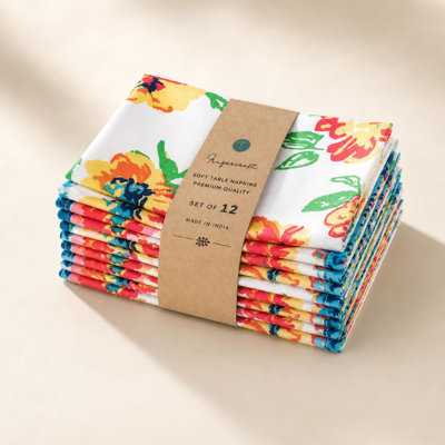  Cloth Napkins, Set of 12 Cotton Linen Blend Printed Dinner Napkins Cloth Mitered Corner Perfect for Parties Dinners Weddings Cocktail Christmas Easter 20x20 Blooming Flower