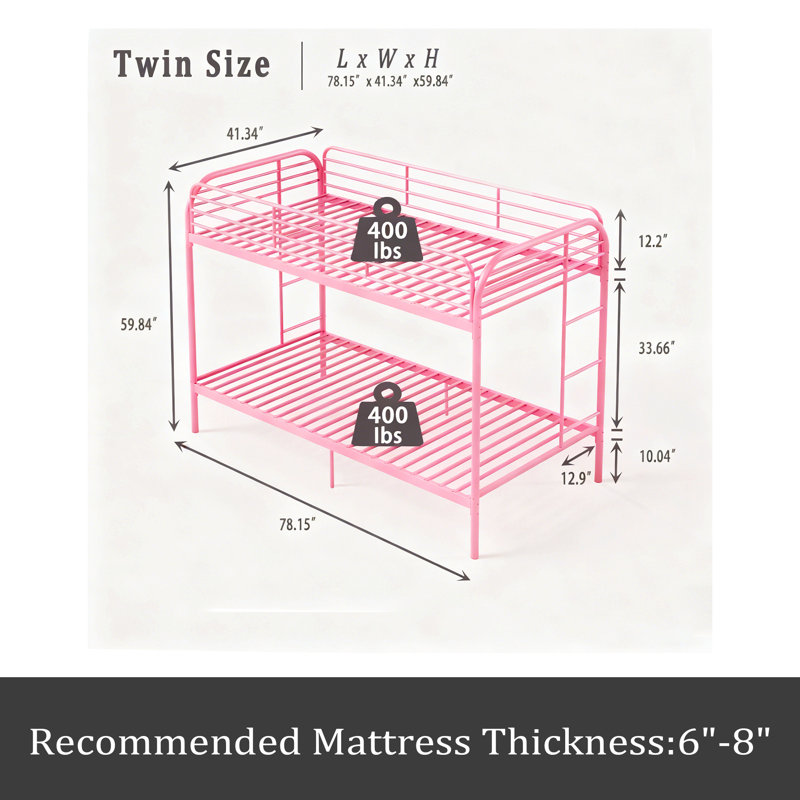 Metal Bunk Bed Twin Over Twin, Heavy Duty Bunk Beds With 2 Ladders And Full-Length Guardrai, No Box Spring Needed, Easy Assemble