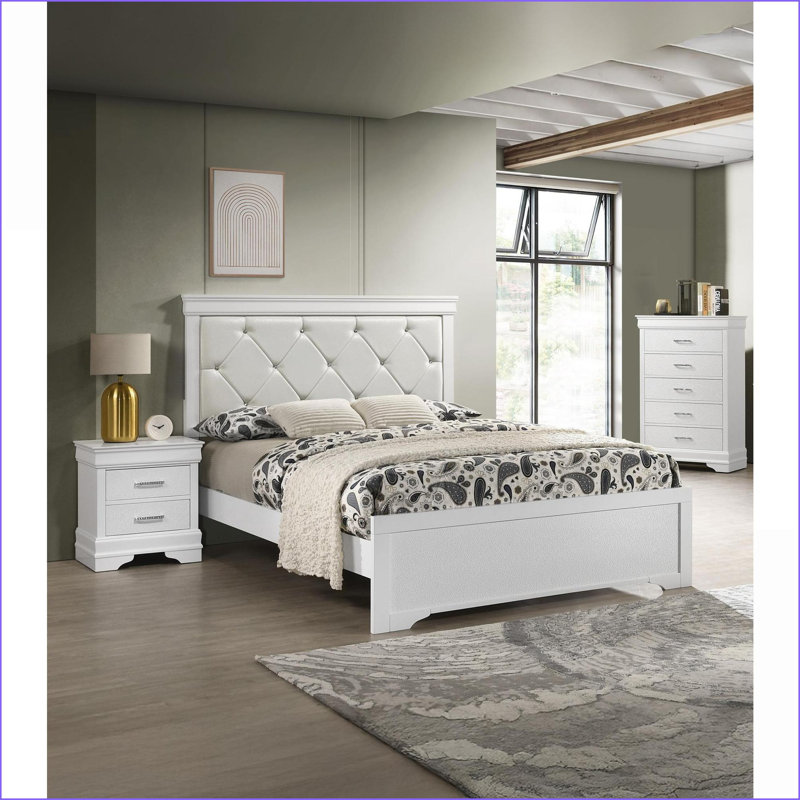Table de chevet 2 tiroirs Modern Glam, Blanc