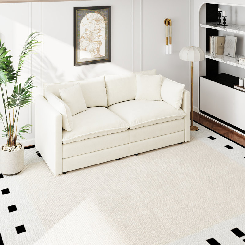 Modern Chenille Sofa Upholstered Couch, 2, 33.85" H x 77.16" W x 35.82" D, Beige