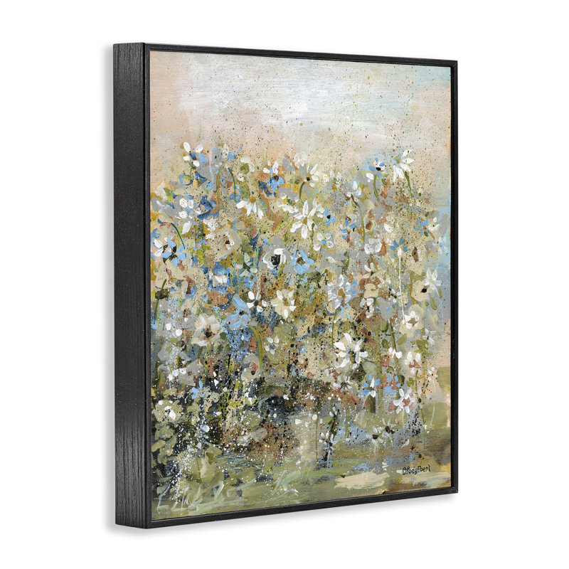 Fleurs de jardin mouchetées, estampe numérique, conception par Roy Ebert, H 14 po x l 11 po, Giclée encadrée noir minuit