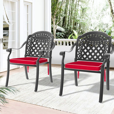 Cast Aluminum Patio Dining Chair  2Pcs  With Black Frame And Cushions - For A Stylish Outdoor Look Rust Water , Comfortable Chairs Delight