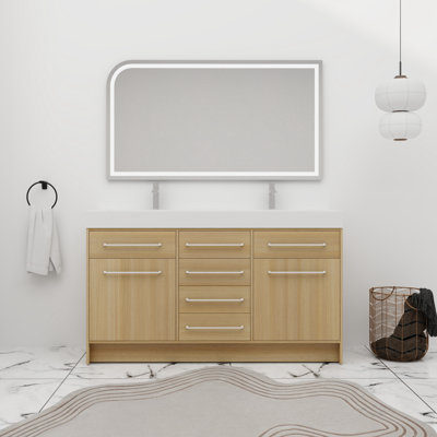 Meuble-lavabo double 60 po avec plateau en résine