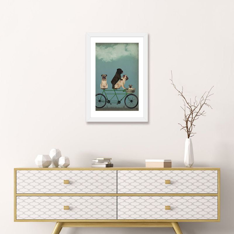 «Pug Tandem» - Imprimé, Papier blanc, H 24 po x l 16 po x P 1 po