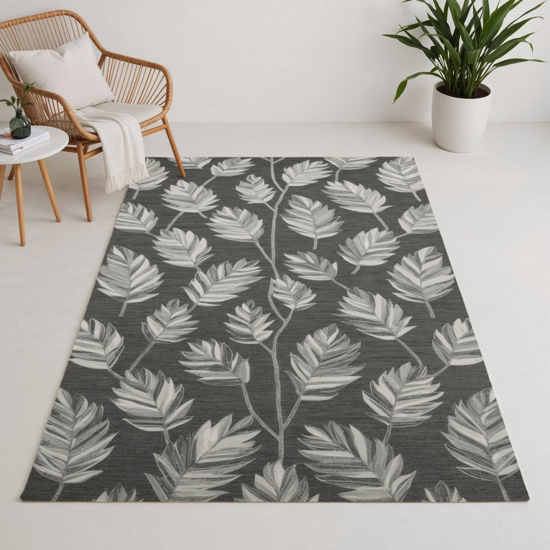 Tapis d'intérieur et d'extérieur gris Botanical, Rectangle 5 pi x 7 pi