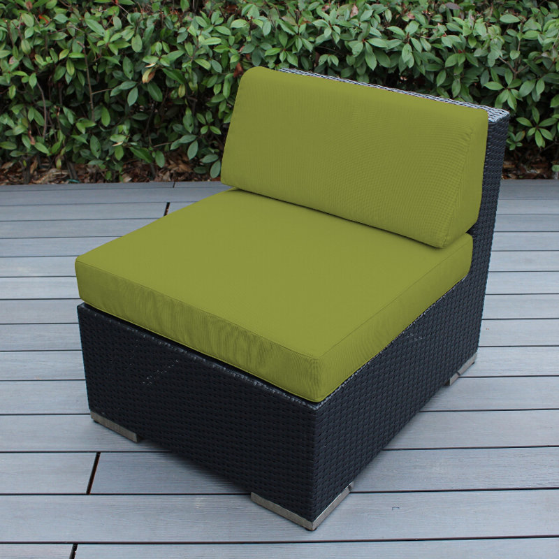 Billyjo Wicker Outdoor Armless Lounge Chair , Sunbrella® Cushions Included, Sunbrella Macaw, Mixed Brown