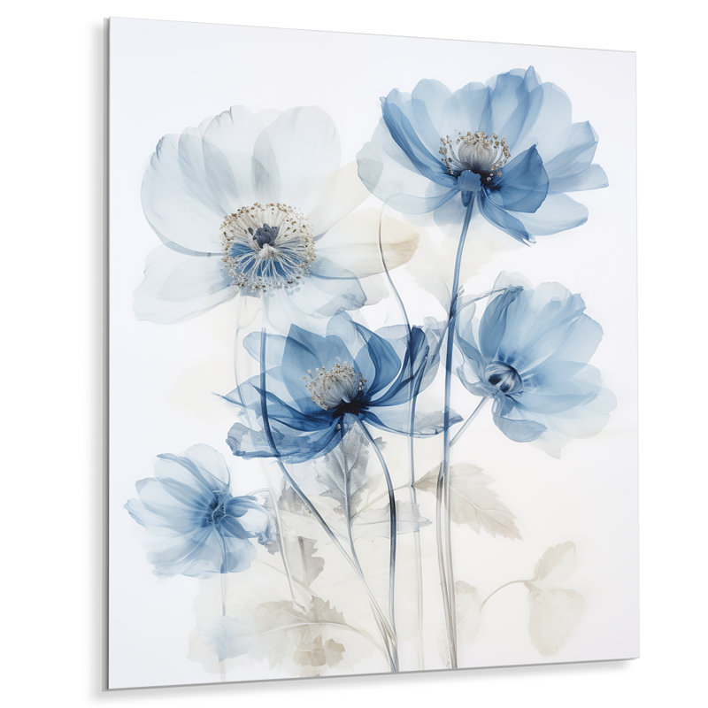 Coquelicots bleus, aquarelle, fleurs sauvages - coquelicot, art mural, Sans cadre, métal, H 44 po x l 34 po