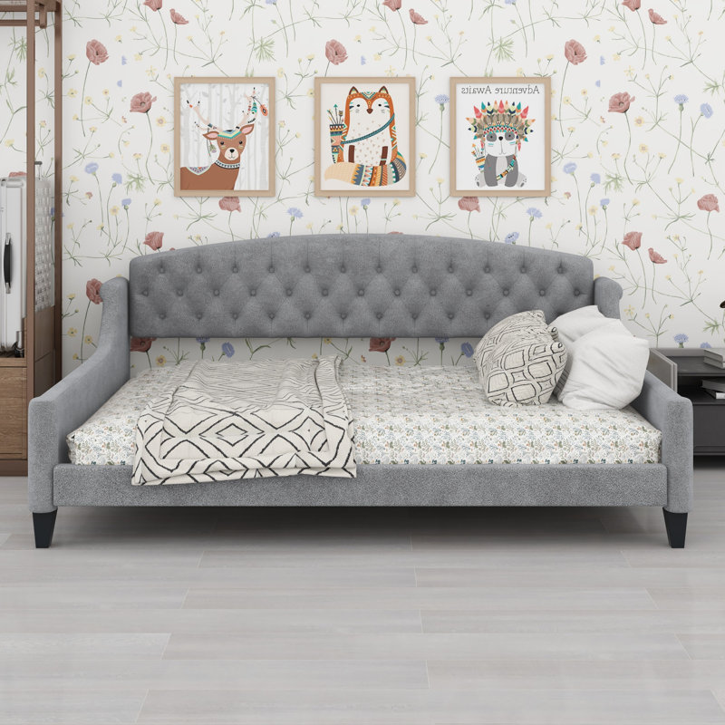 Elegant Tufted Button Daybed, Modern Luxury Design, Gray, Full / Double