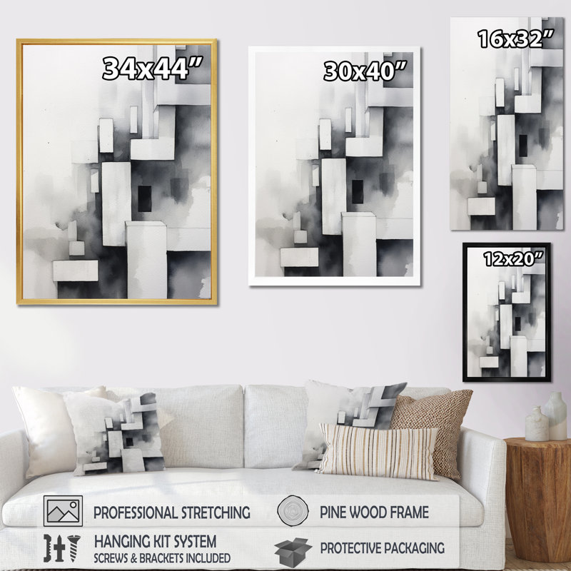 " Gray Abstract Zen IV ", 20" H x 12" W x 1" D, Gold Floater Framed