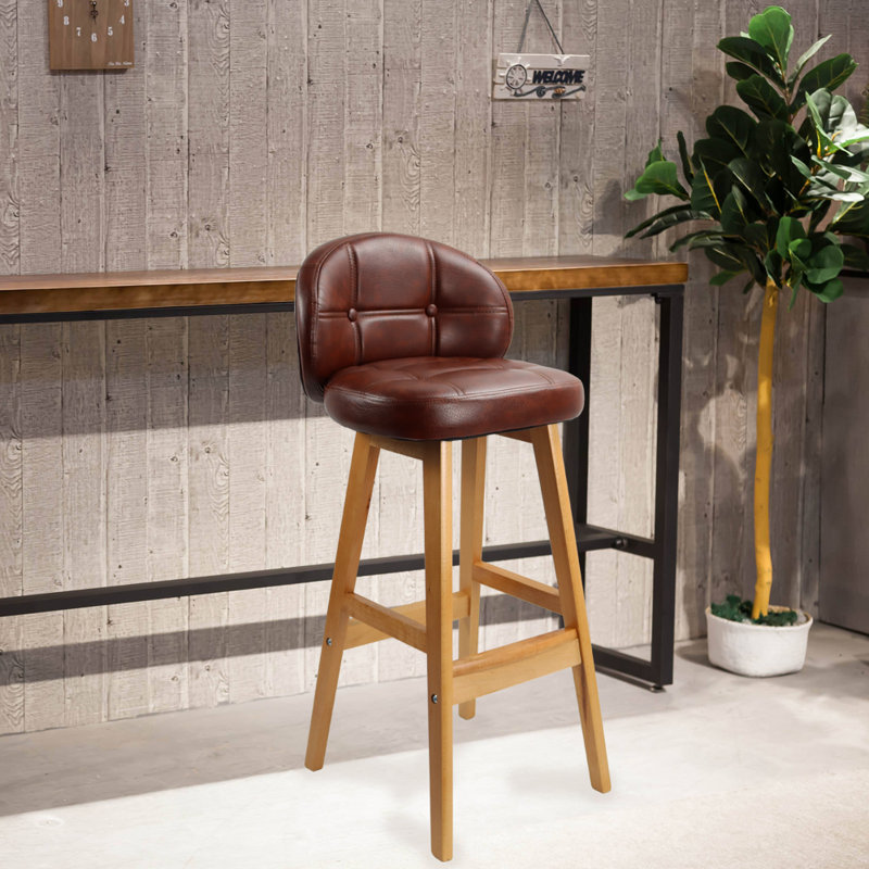 Upholstered Counter Stool with Solid Wood Frame