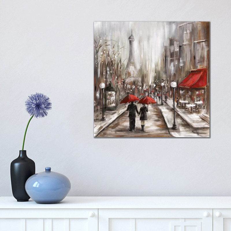 «Rainy Af après-midi Café» par Marilyn Dunlap - impression, H 18 po x l 18 po x 1,5 po, Toile tendue, Pas de tapis
