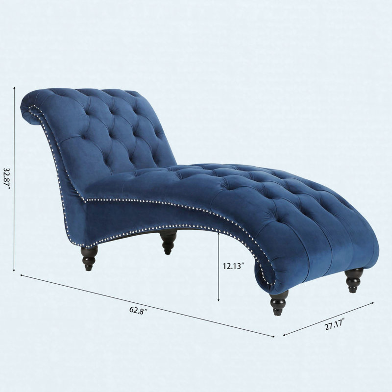 Chaise longue sans accoudoirs touffetée, Fabric, Blue