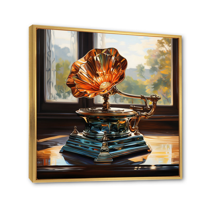 Gold Phonographs Melodic Reflections I - impression, H 16 po x l 16 po, Toile avec cadre flottant or