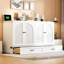 Grand lit blanc avec tiroirs fonctionnels pour l'extérieur et port de charge offrant un grand espace de rangement avec option de style pour les petits espaces-129990027
