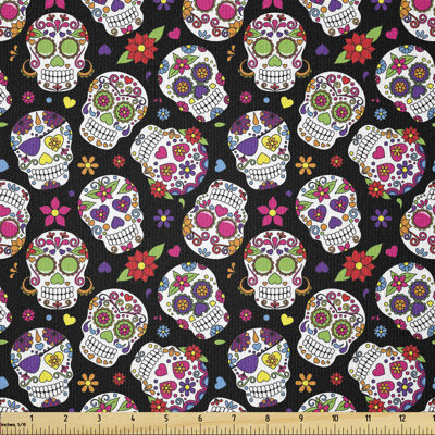 Deauntae All Souls Day Colourful Skulls Flowers Multi-Purpose Fabric