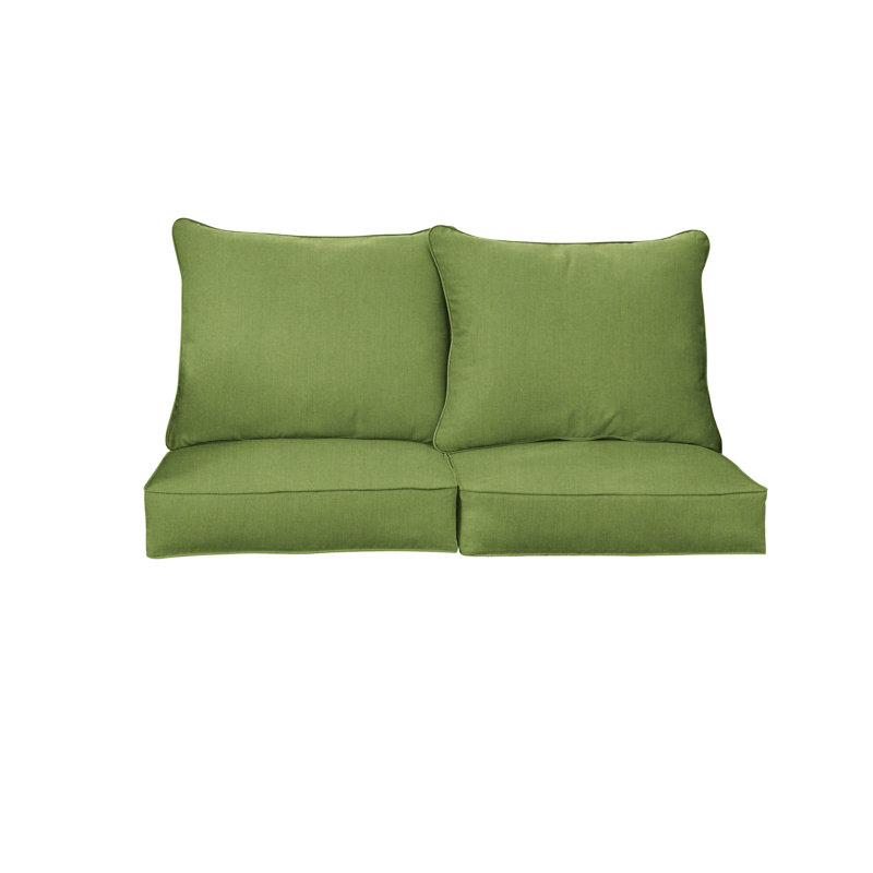 Sunbrella Outdoor Solid Loveseat Pillow and Cushion Set, 23.5 in W x 23 in D x 5 in H, Sunbrella - Spectrum Cilantro