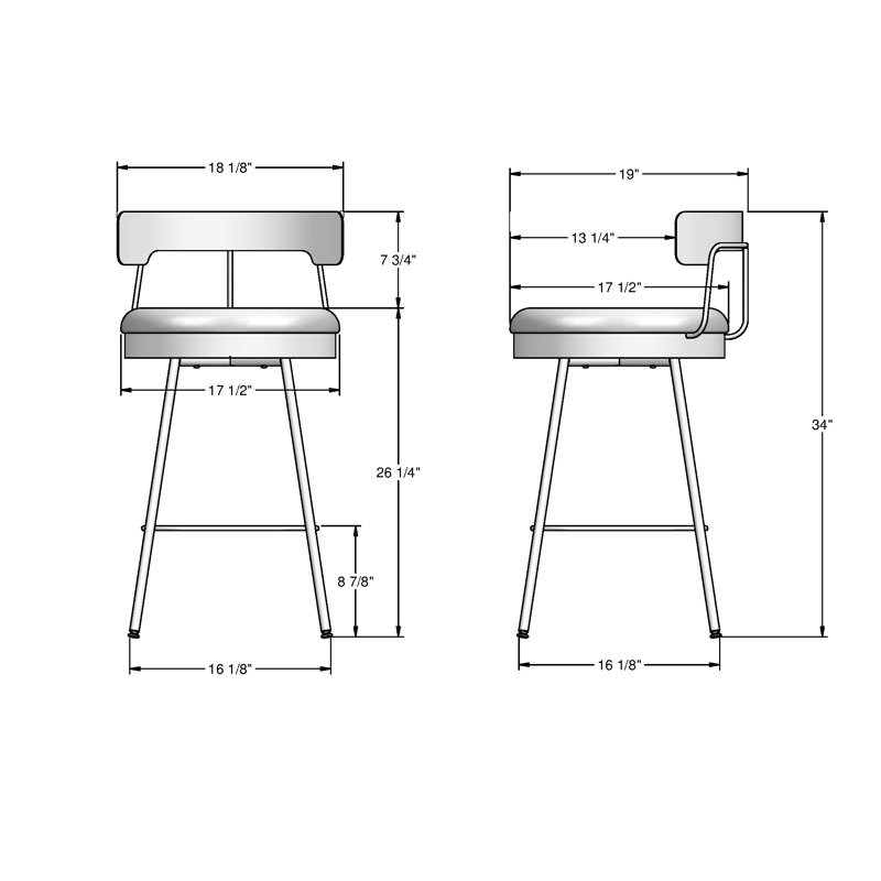 Walley Swivel Counter & Bar Stool, Black, Counter Stool (26.25" Seat Height), Polyester-Gray White