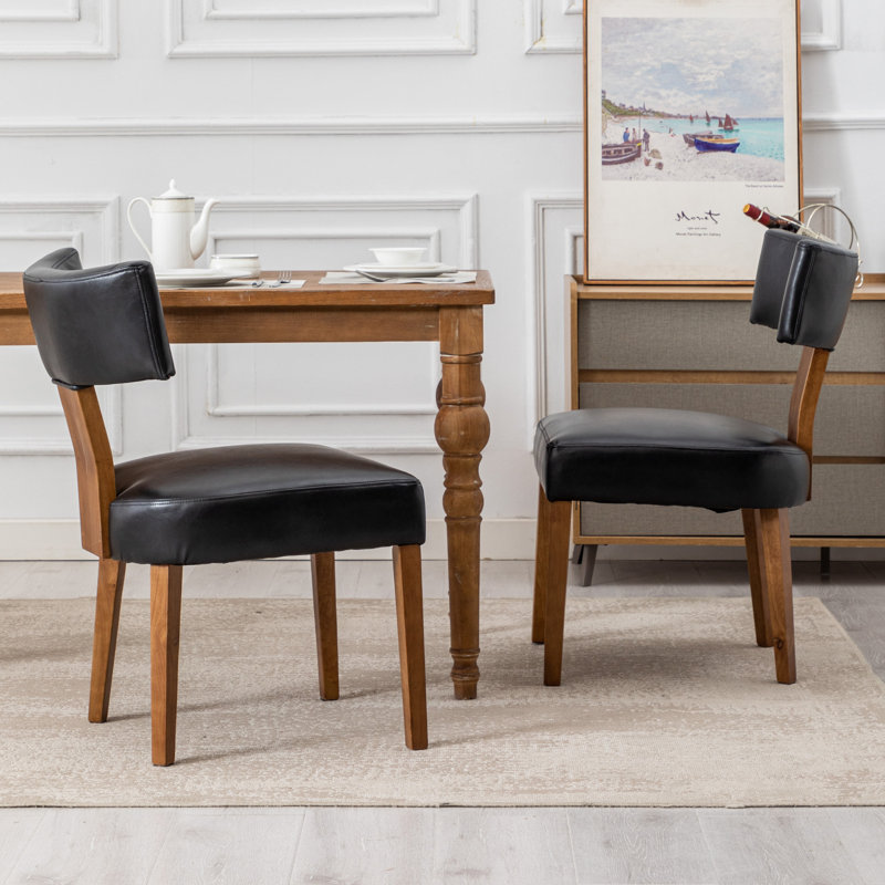 Mid Century Modern Dining Chairs Set Of 2, Farmhouse PU Leather Upholstered Accent Chair Curved Backrest Kitchen Chairs With Hardwood Frame