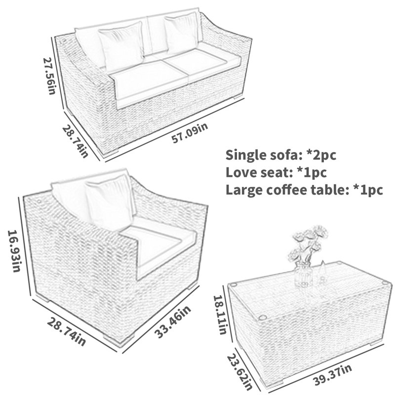 Ensemble de conversation d'extérieur pour 4 personnes avec coussins Ogdan