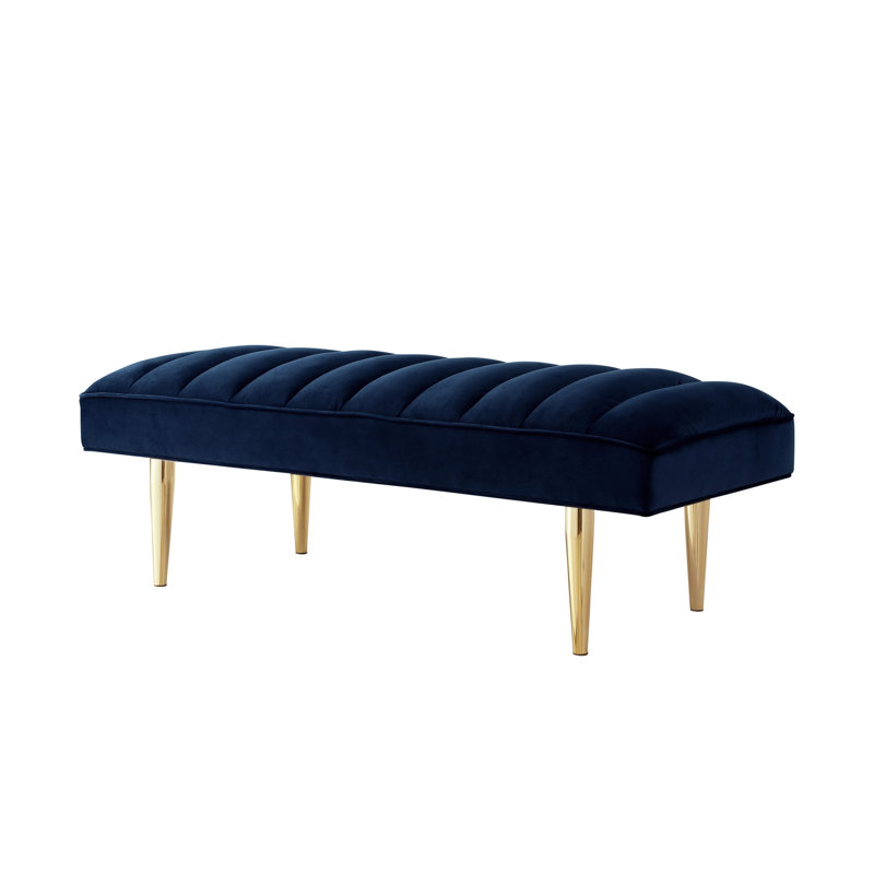 Ulya Velvet Upholstered Bench, Gold, Navy Blue