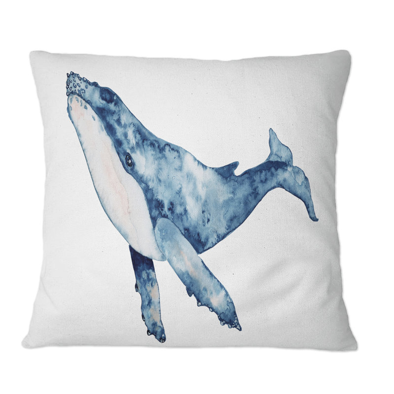 Coussin Blue Whale On White II - imprimé nautique et côtier, 16 po x 16 po