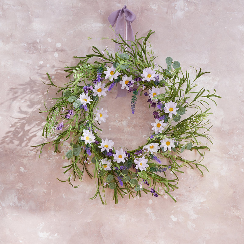 Couronne de lavande artificielle et fausses fleurs 20 po pour porte décorative