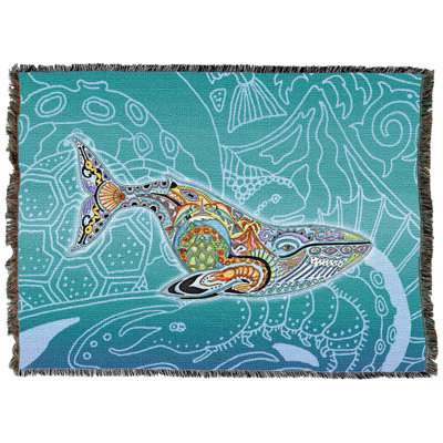 Weavers Pure Country Baleine Bleue - Totem des Esprits Animaux par Sue Coccia - Couverture en tapisserie tissée en coton - Fabriquée aux États-Unis (72x54)