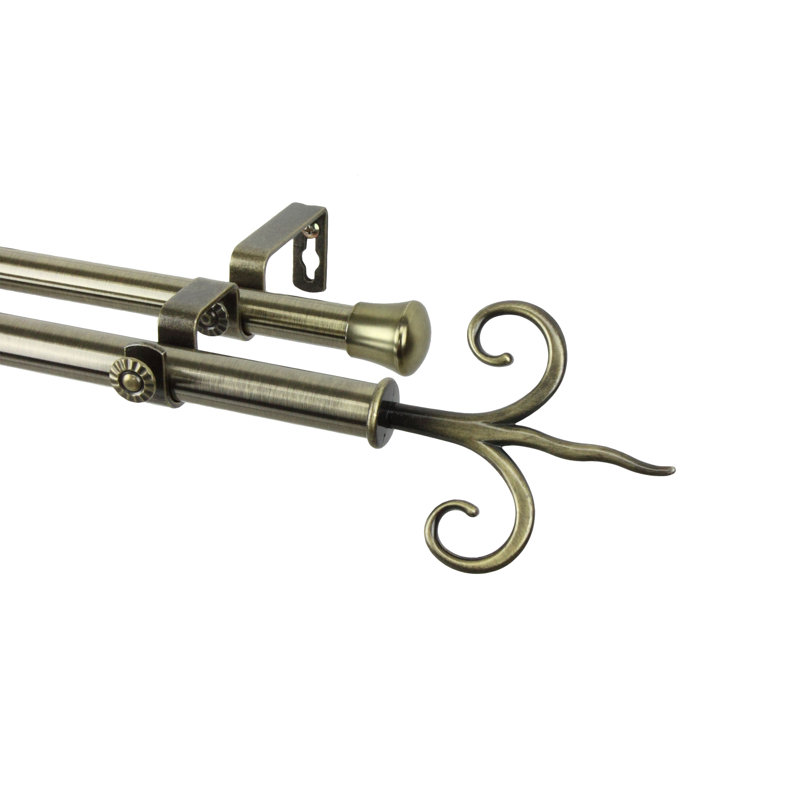 Tringle à rideaux double Yancy, 48 po à 84 po, Laiton antique