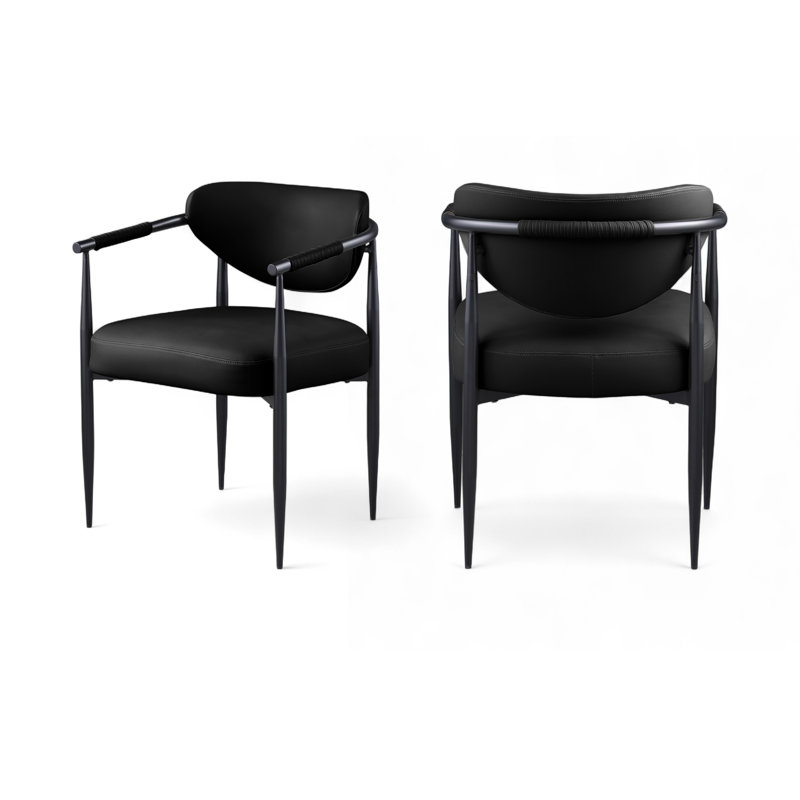 Chaise rembourrée en cuir Virella, Cuir végétalien noir, Noir mat