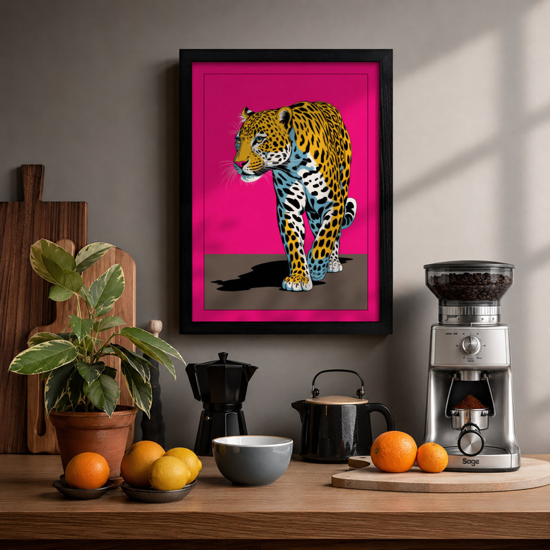 Pop Art Leopard Modern 1 Piece Single Picture Frame Wall Art, A3 - 42.0 x 29.7 cm, Black