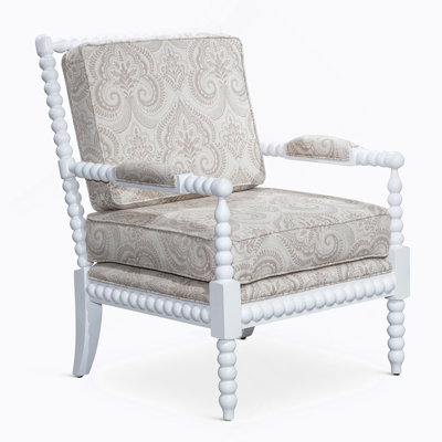 Fauteuil Spindle, finition blanche, tissu cachemire taupe