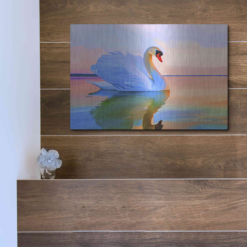 Cygne blanc par Ata Alishahi - impression sans cadre sur métal, H 16 po x l 12 po x P 0,13 po