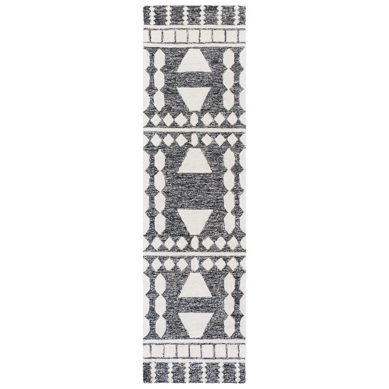 Tapis noir / ivoire Capri 709, Tapis de couloir 2 pi 3 po x 9 pi