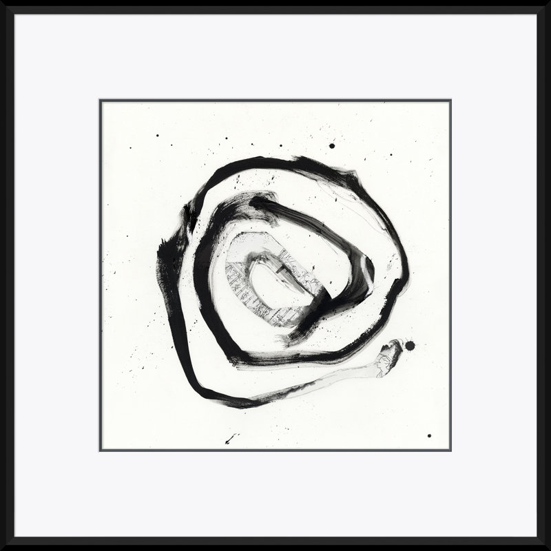«Black and White Abstract No. 3» par David Phoenix - Peinture encadrée sur papier
