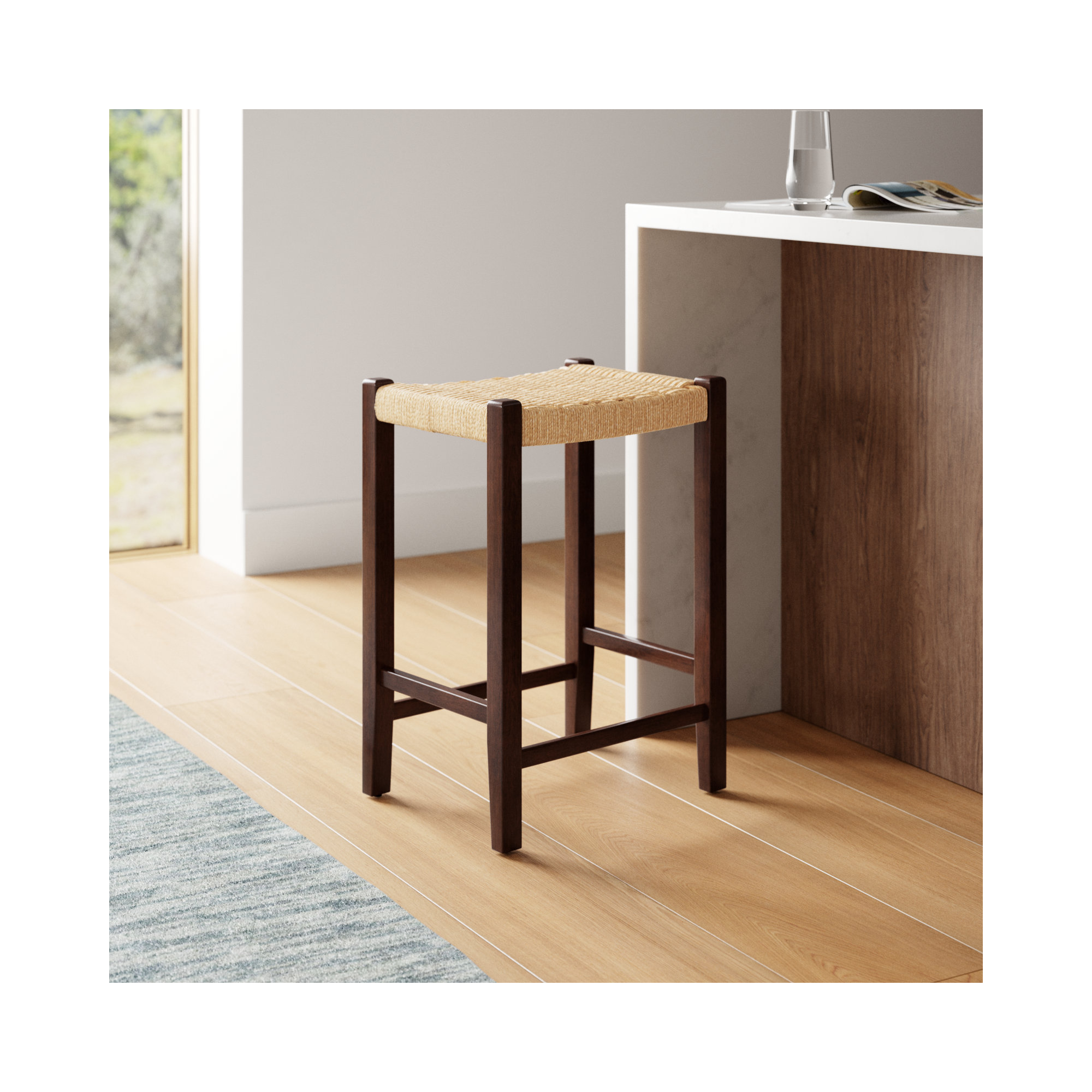 Piper 26" Counter Stool, Natural/Walnut