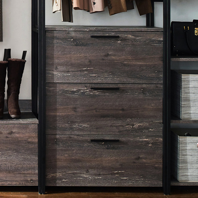 Rustic Walk-In Closet With Powder Coated Metal Structure, Deep Storage Spaces, Water & Heat Resistance, Stain Scratch E0 Board, 2X Thicker , Made In , Modular Design, 17.36In Depth, 146.12In Width,