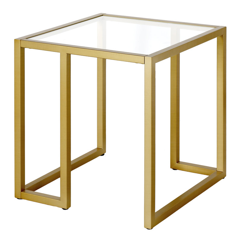 Oscar Glass Top Sled End Table, Brass