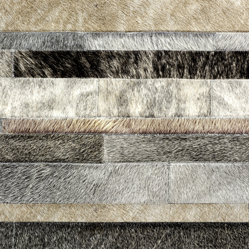 Tapis gris / crème / brun en cuir fabriqué à la main Kronos, 8 x 10