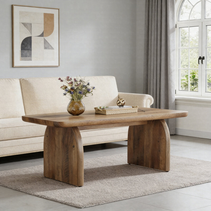 Table basse 47 po Farmhouse, Table basse rectangulaire à centre bas avec support en forme de H, Brun rustique