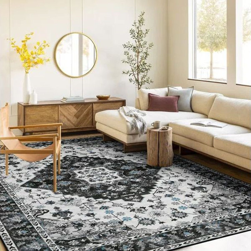 Carnegia Floral Area Rug, Black, Rectangle 183 x 275 cm
